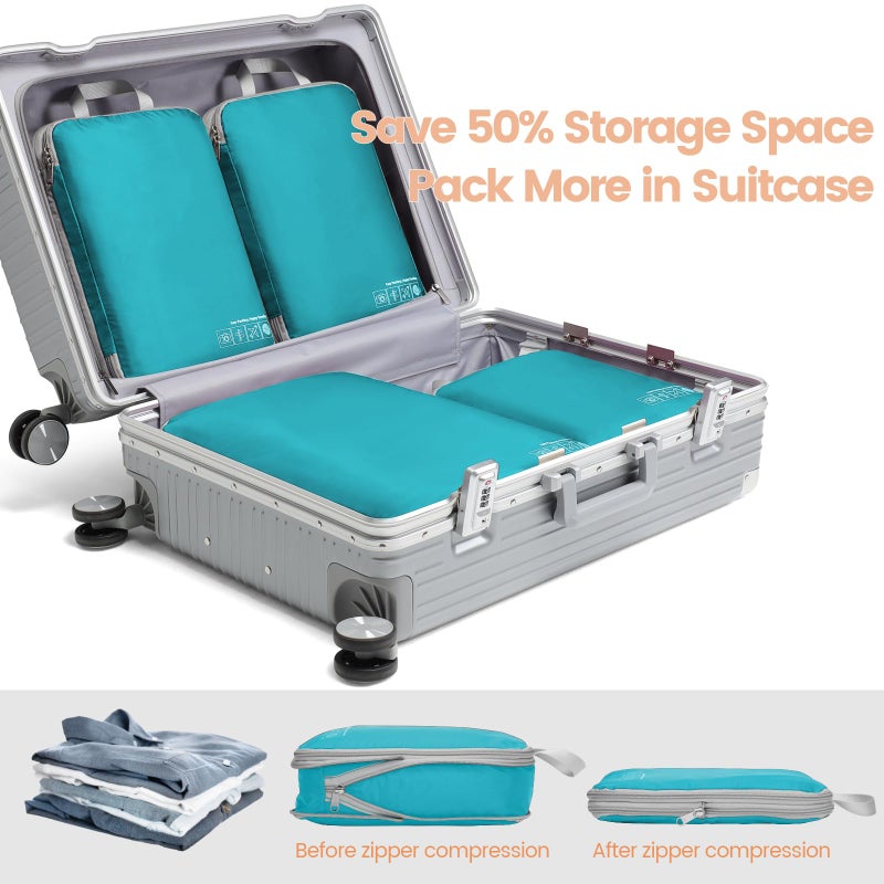 Cambond Compression Packing Cubes for Travel, 4 Pack Expandable Packing Luggage Organizers Travel Essentials Compression Cubes for Carry on Suitcases, Lake Blue - Image 3